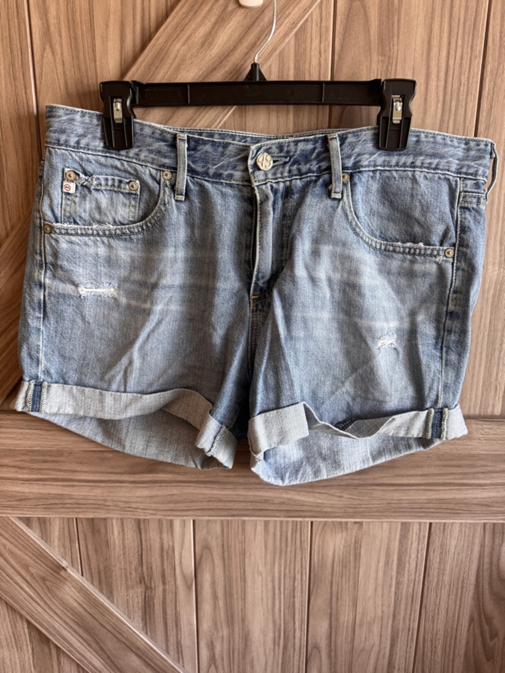 AG Adriano Goldschmied Light Blue Denim Rolled Hem Jean Shorts